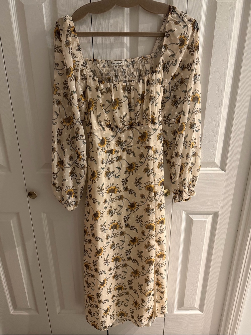 Floral Square-Neck Dress in Cream